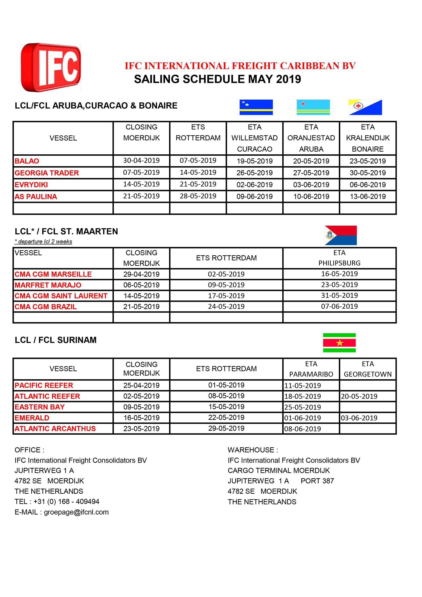 Departure schedule | View the upcoming sailings here