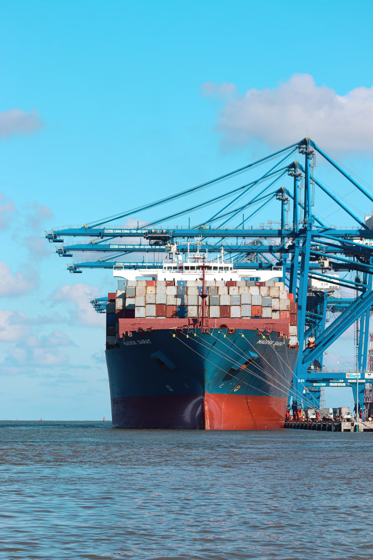 Container ship being loaded at the quay